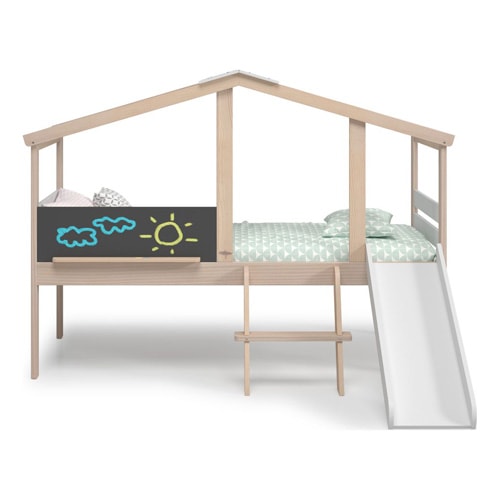 Lit cabane enfant avec toboggan 90x190 cm en bois clair / blanc - Jules