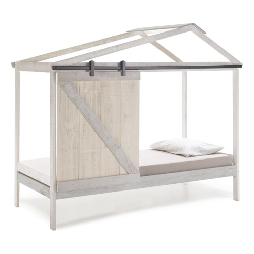 Lit cabane enfant rustique 90x190 cm en bois blanchi / gris - Emile