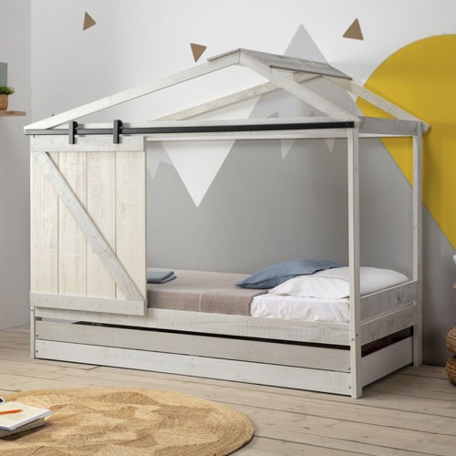 Tiroir pour lit cabane 90x190 cm en bois blanchi / gris - Emile