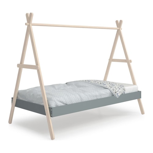 Lit tipi enfant ajustable 90x190 cm en bois clair / vert kaki - Annie