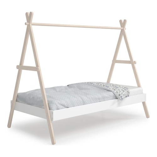 Lit tipi enfant ajustable 90x190 cm en bois clair / blanc - Annie