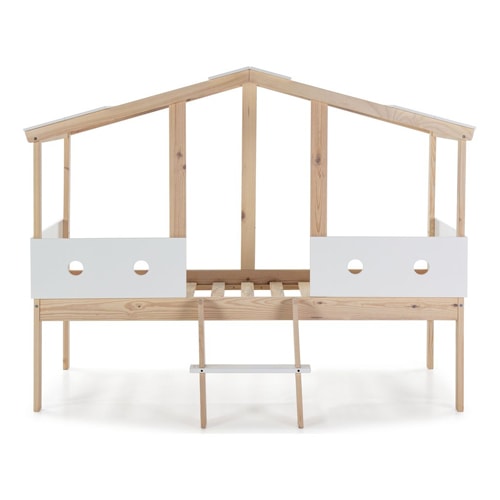 Lit cabane enfant 90x190 cm en bois clair / blanc - Antonin