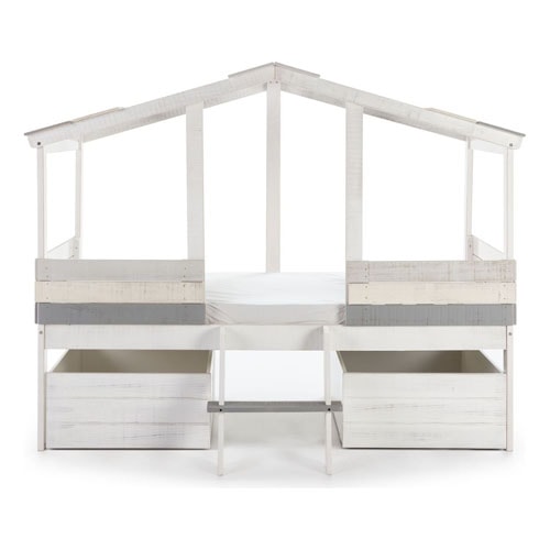 Lit cabane enfant rustique 90x190 cm en bois blanchi / gris - Martin