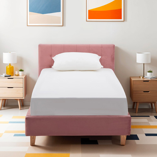 Lit adulte 90x190 cm avec tête de lit capitonnée en velours vieux rose - Milo