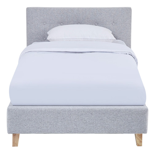 Lit adulte 90x190 cm avec tête de lit capitonnée en tissu gris chiné - Milo