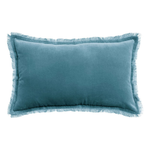 Coussin à frange en velours bleu acier 30 x 50 cm - Fara
