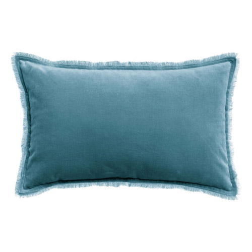 Coussin à frange en velours bleu acier 40 x 65 cm - Fara