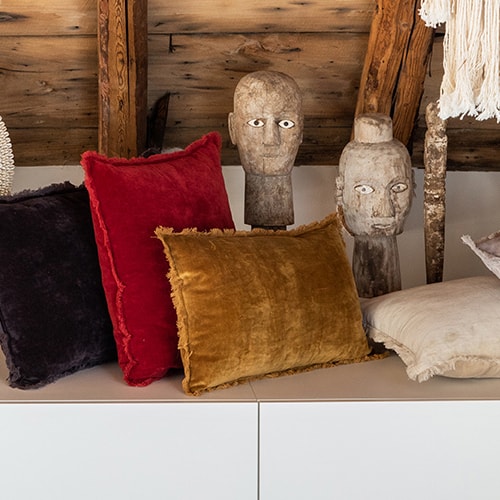 Coussin à frange en velours bronze 30 x 50 cm - Fara