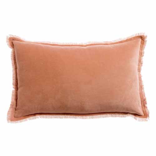 Coussin à frange en velours rose dragée 30 x 50 cm - Fara