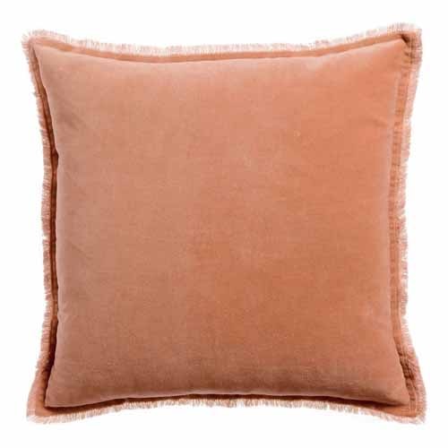 Coussin à frange en velours rose dragée 45 x 45 cm - Fara