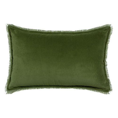 Coussin à frange en velours vert eucalyptus 40 x 65 cm - Fara