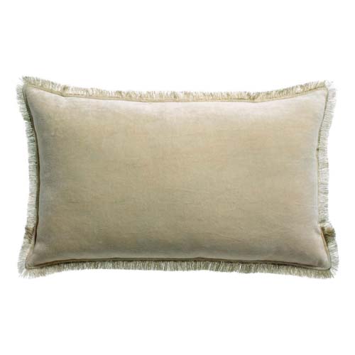 Coussin à frange en velours lin écru 30 x 50 cm - Fara