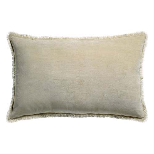 Coussin à frange en velours lin écru 40 x 65 cm - Fara