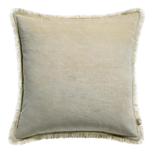 Coussin à frange en velours lin écru 45 x 45 cm - Fara