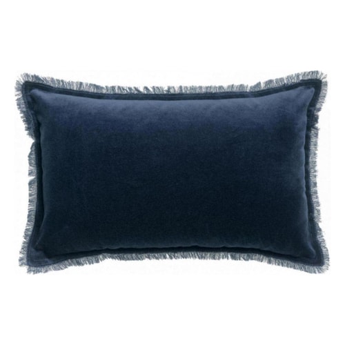 Coussin à frange en velours bleu marine 30 x 50 cm - Fara