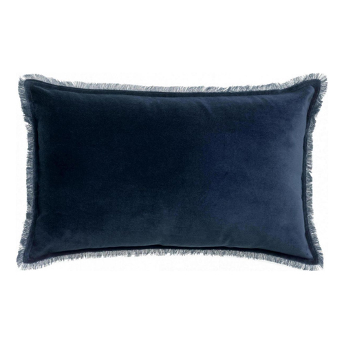 Coussin à frange en velours bleu marine 40 x 65 cm - Fara