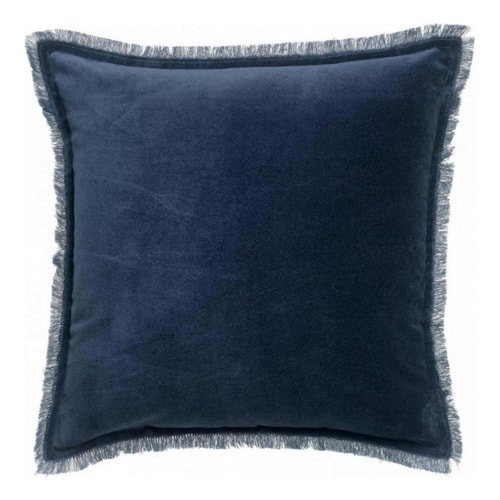 Coussin à frange en velours bleu marine 45 x 45 cm - Fara