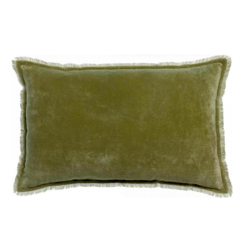 Coussin à frange en velours vert olive 40 x 65 cm - Fara