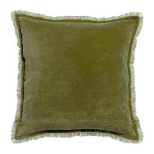 Coussin à frange en velours vert olive 45 x 45 cm - Fara