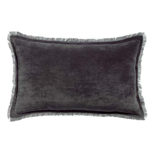 Coussin à frange en velours gris ombre 30 x 50 cm - Fara