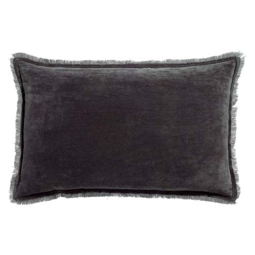 Coussin à frange en velours gris ombre 40 x 65 cm - Fara