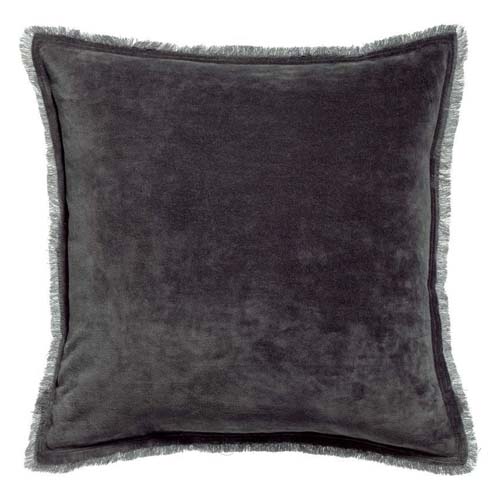 Coussin à frange en velours gris ombre 45 x 45 cm - Fara