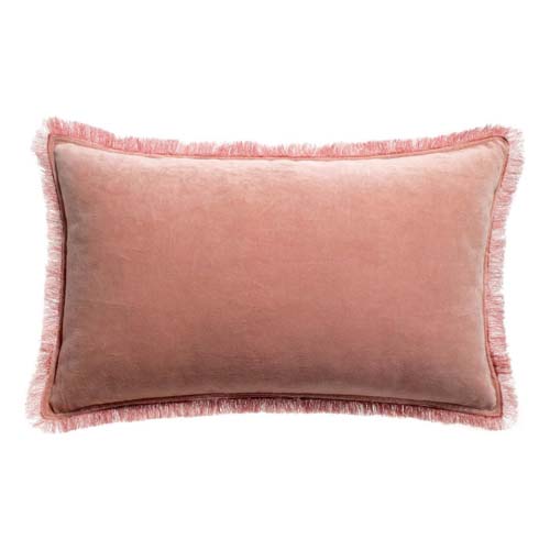 Coussin à frange en velours rose 30 x 50 cm - Fara