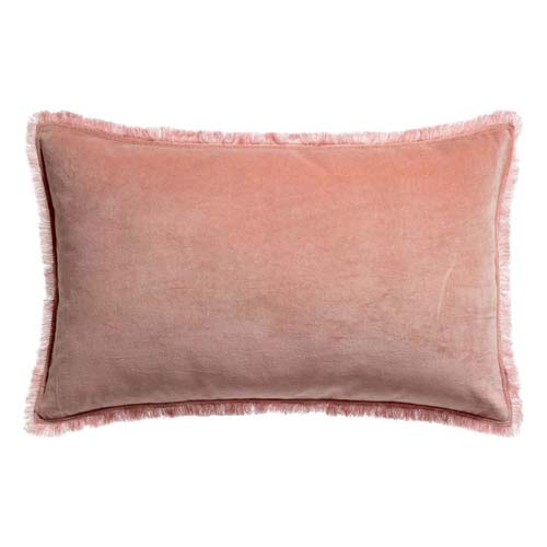 Coussin à frange en velours rose 40 x 65 cm - Fara