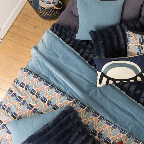 Plaid en velours bleu acier 135 x 200 cm - Fara