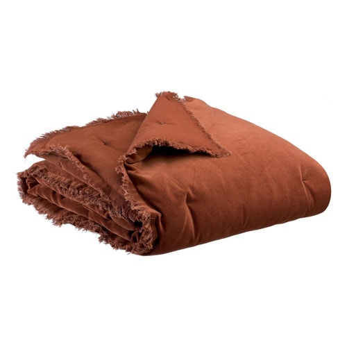 Plaid en velours marron caramel 135 x 200 cm - Fara