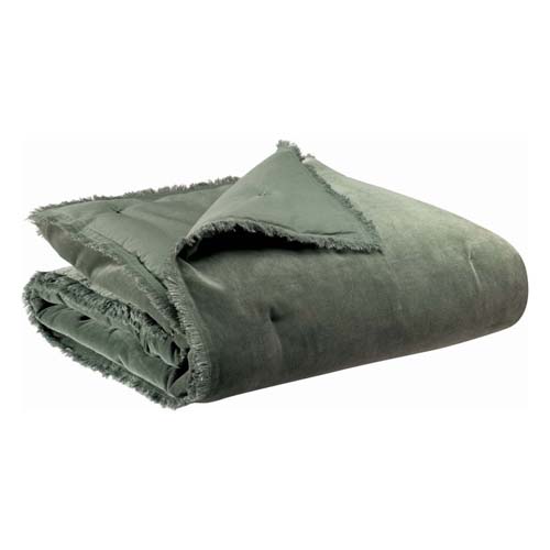 Plaid en velours vert thym 135 x 200 cm - Fara