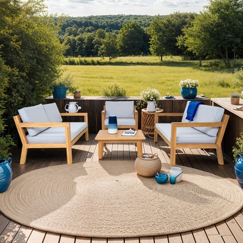 Salon de jardin 5 places en bois FSC - 2 Canapés 2 pl. , 1 fauteuils et table basse - Palau