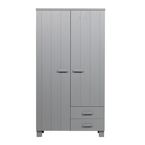 Armoire 2 portes 2 tiroirs en pin gris béton - Dennis