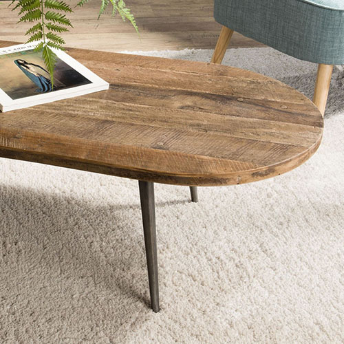 Table basse ovale en teck recyclé et métal - Athena