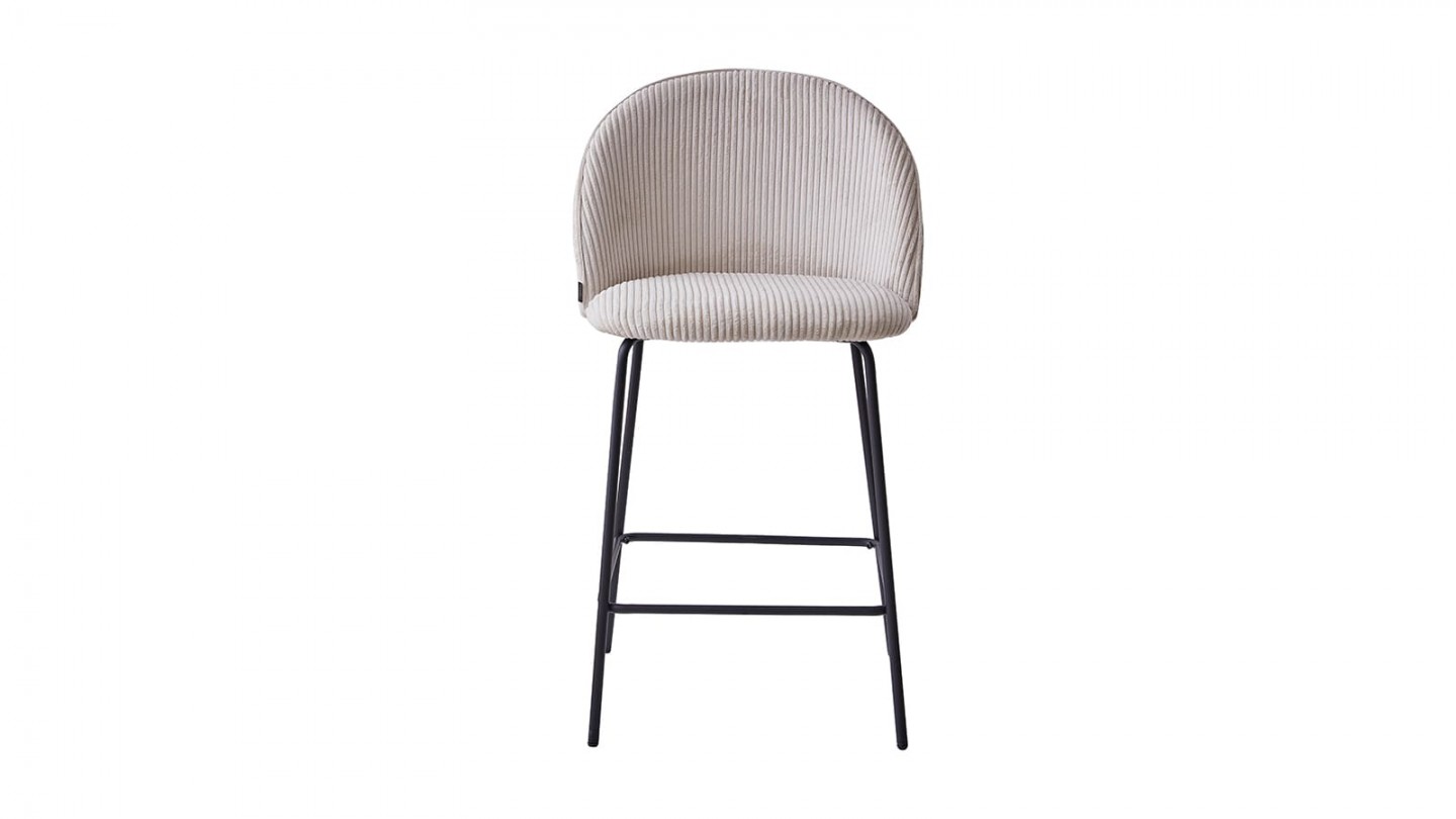 Lot de 2 tabourets de bar en velours côtelé beige, piètement noir - Alta