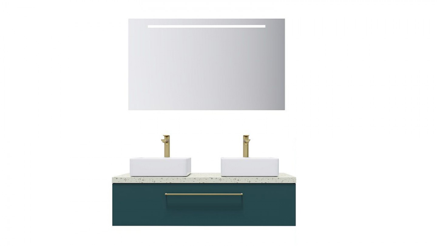 Meuble de salle de bain suspendu 2 vasques à poser 120cm 1 tiroir Bleu + miroir - Osmose