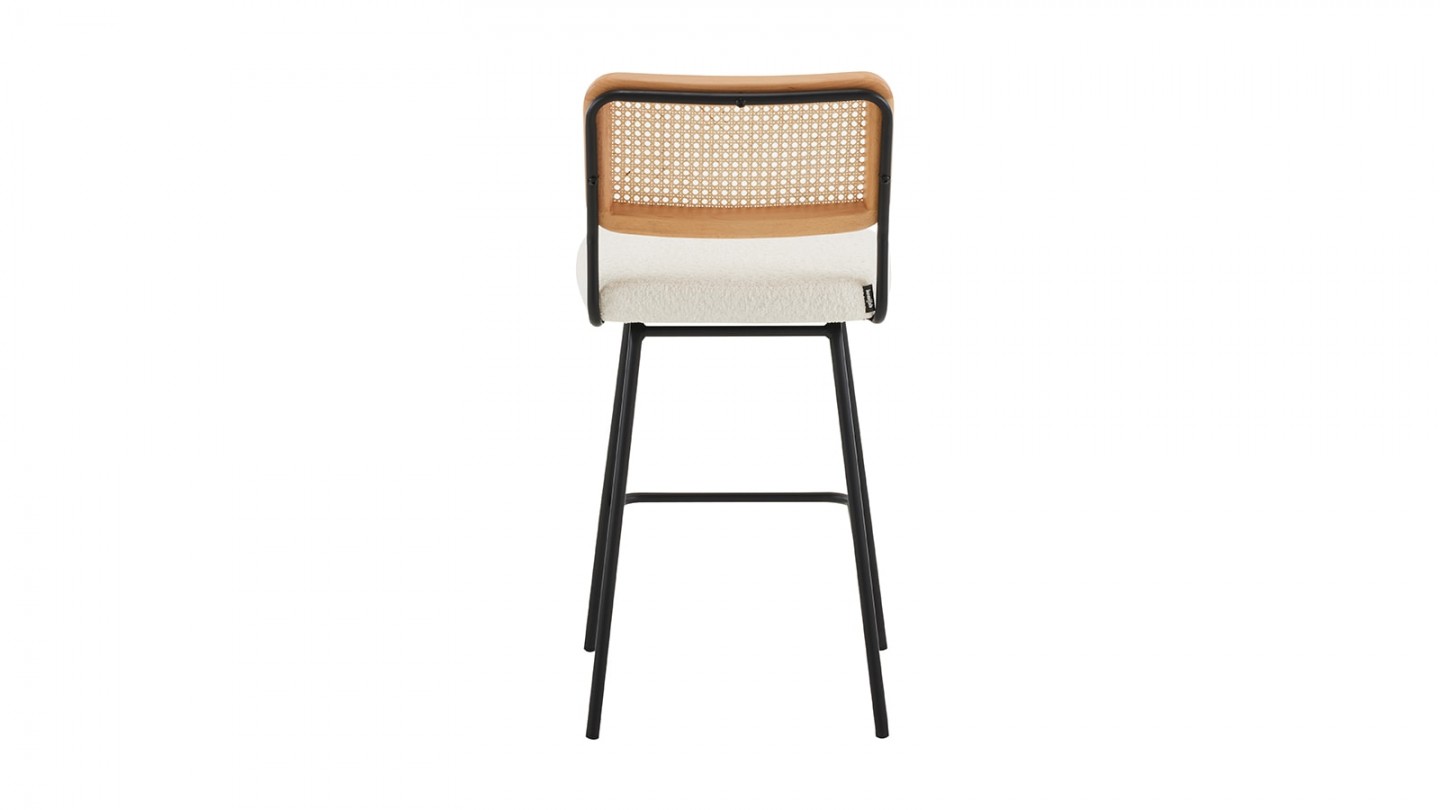 Lot de 2 tabourets de bar en tissu bouclé écru et cannage naturel - Muse