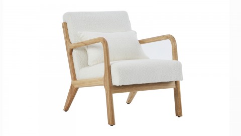 Fauteuil en bois et tissu bouclé beige - Lanna