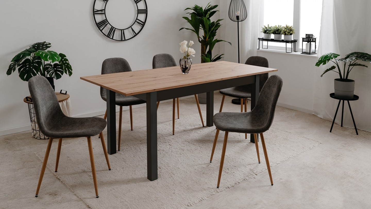 Lot de 4 chaises en velours côtelé gris, piètement métal effet bois - Anisa