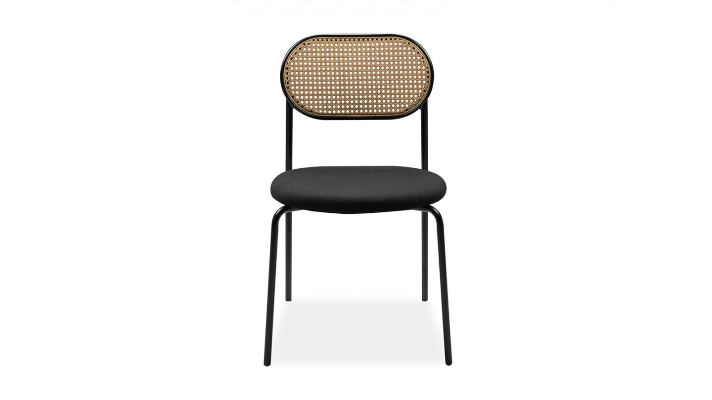 Lot de 4 chaises en tissu noir et cannage - Loyd