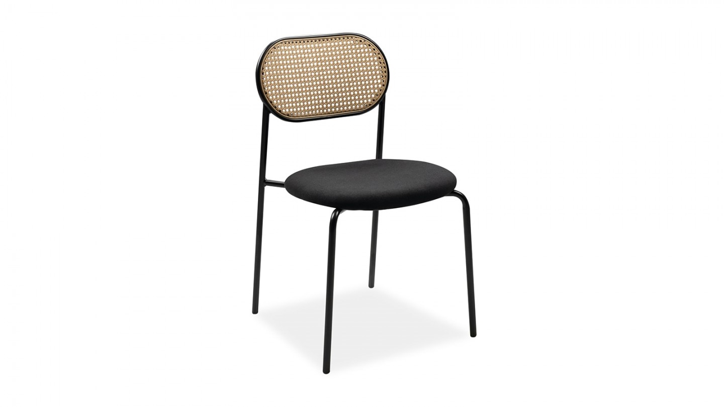 Lot de 4 chaises en tissu noir et cannage - Loyd