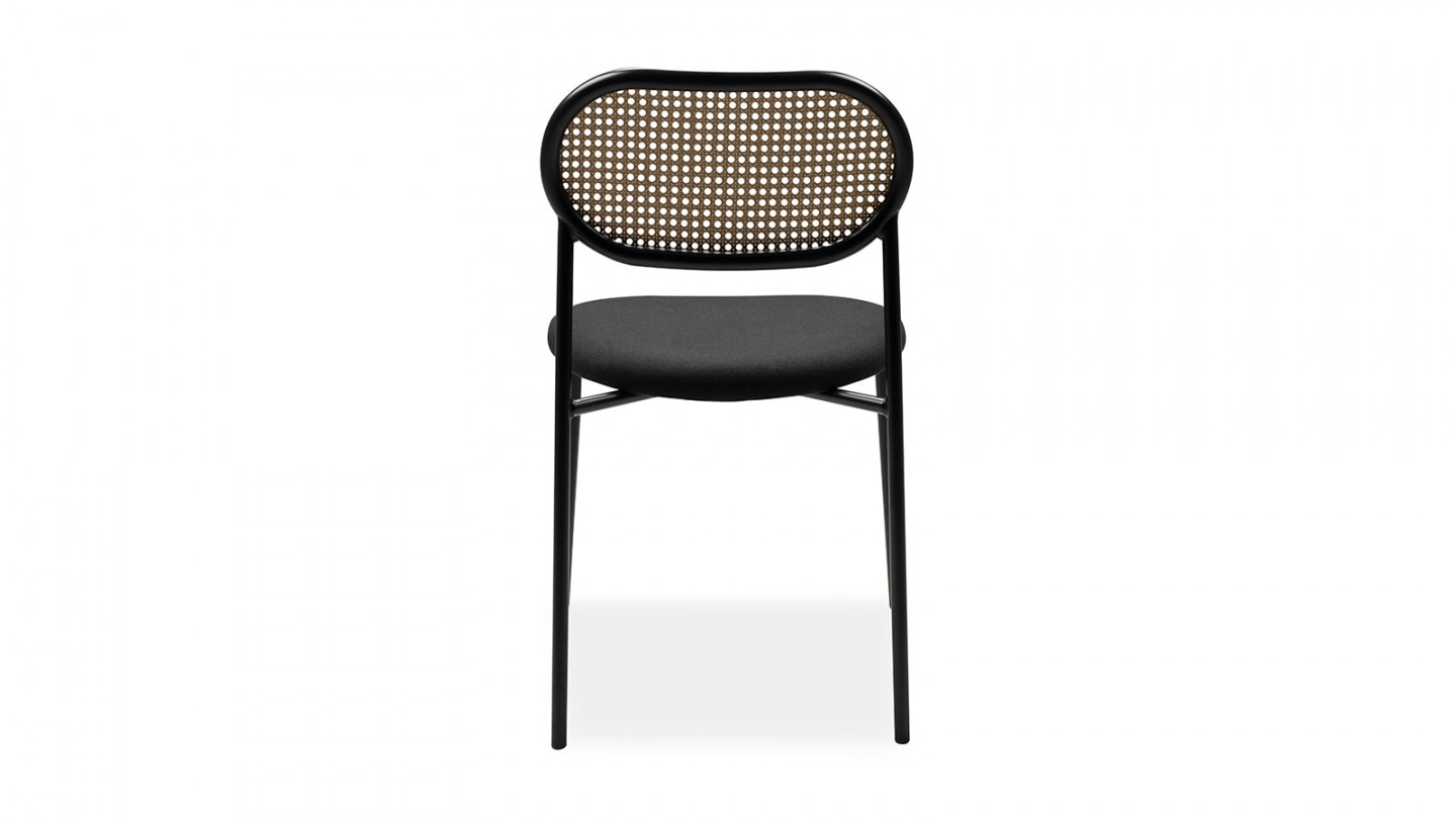 Lot de 4 chaises en tissu noir et cannage - Loyd