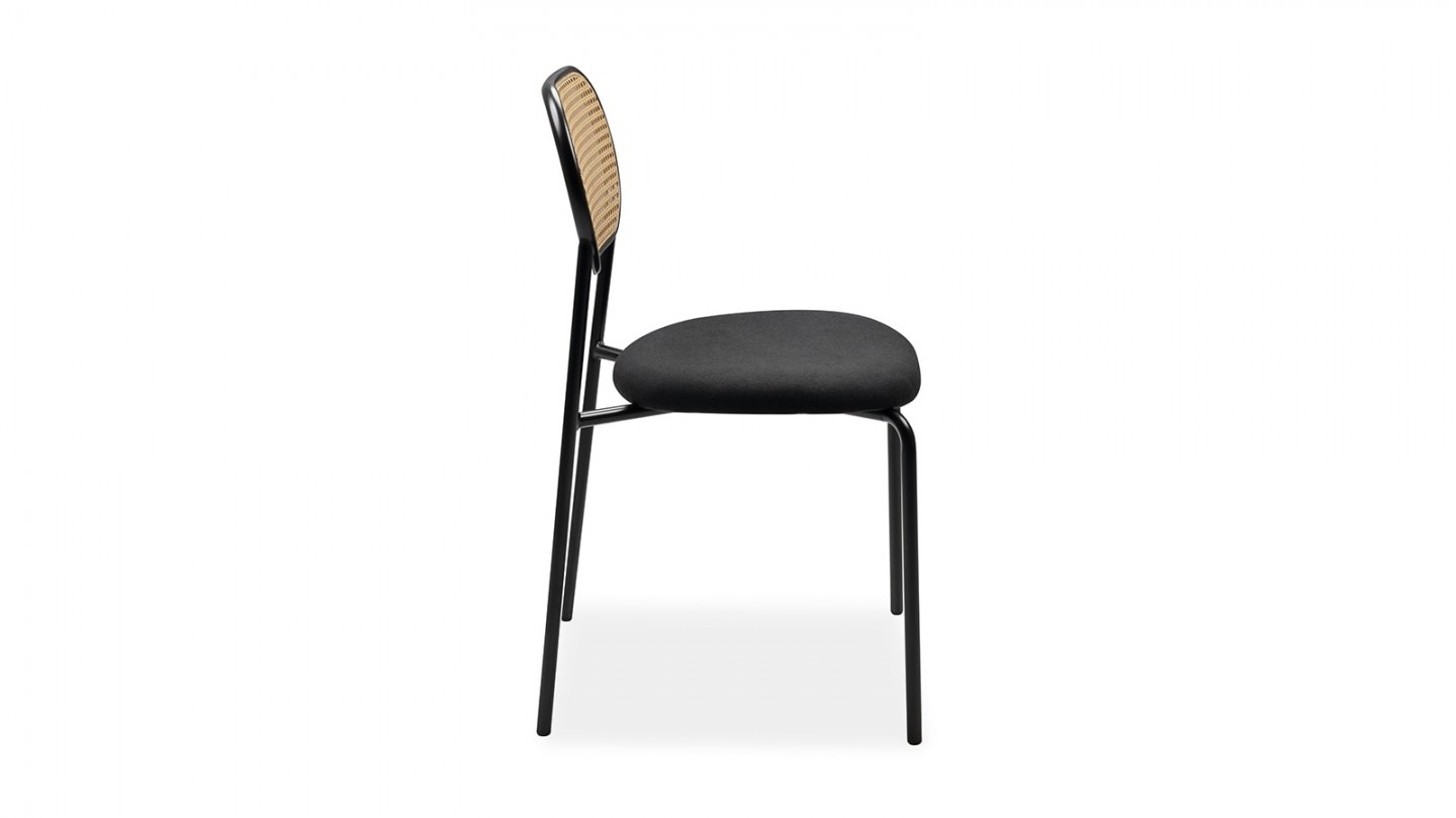 Lot de 4 chaises en tissu noir et cannage - Loyd