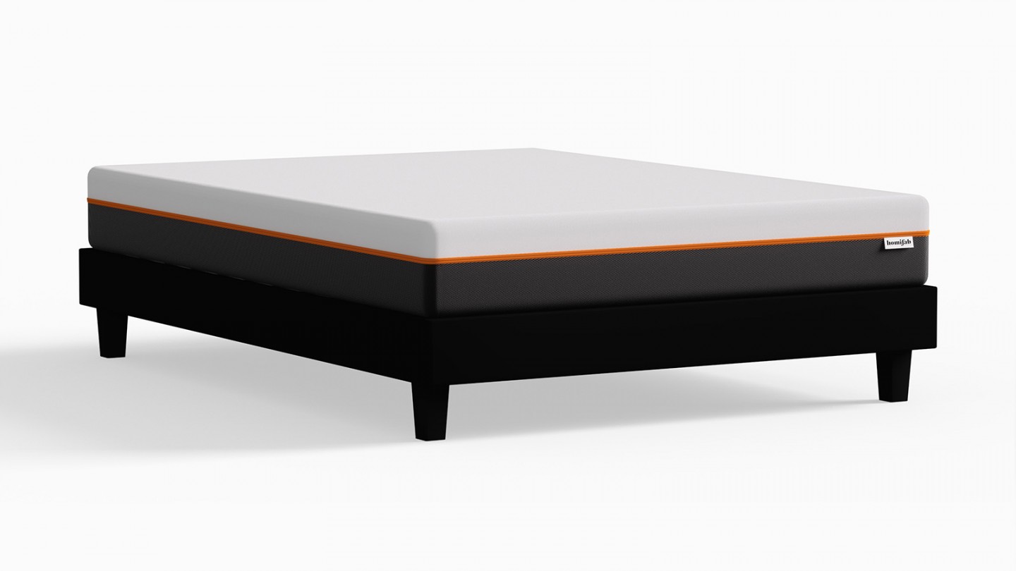 Ensemble sommier à lattes 160x200 cm en tissu noir + Matelas mousse gel à mémoire de forme, double confort - Dual Confort