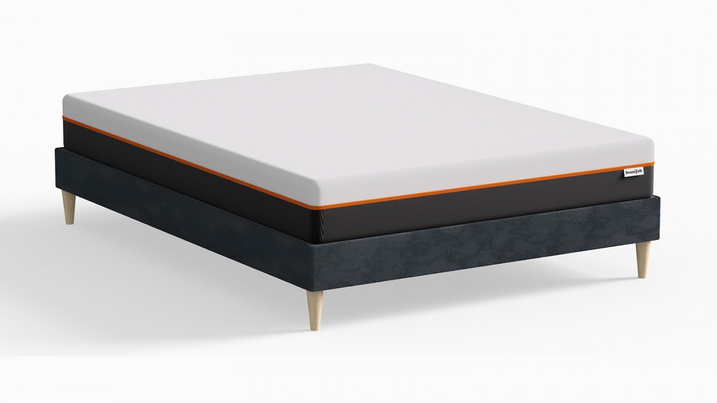 Ensemble lit adulte 160x200 cm en velours bleu nuit + Matelas mousse gel à mémoire de forme, double confort - Dual Confort