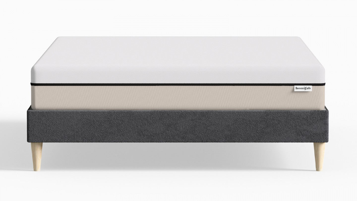 Ensemble lit adulte 140x190 cm en velours gris + Matelas Hybride à ressorts ensachés et mémoire de forme - Spring Elite