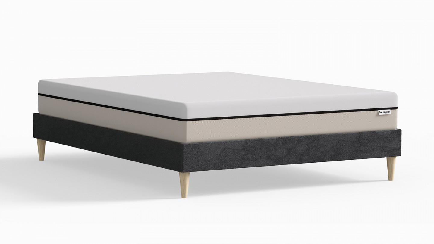 Ensemble lit adulte 140x190 cm en velours gris + Matelas Hybride à ressorts ensachés et mémoire de forme - Spring Elite
