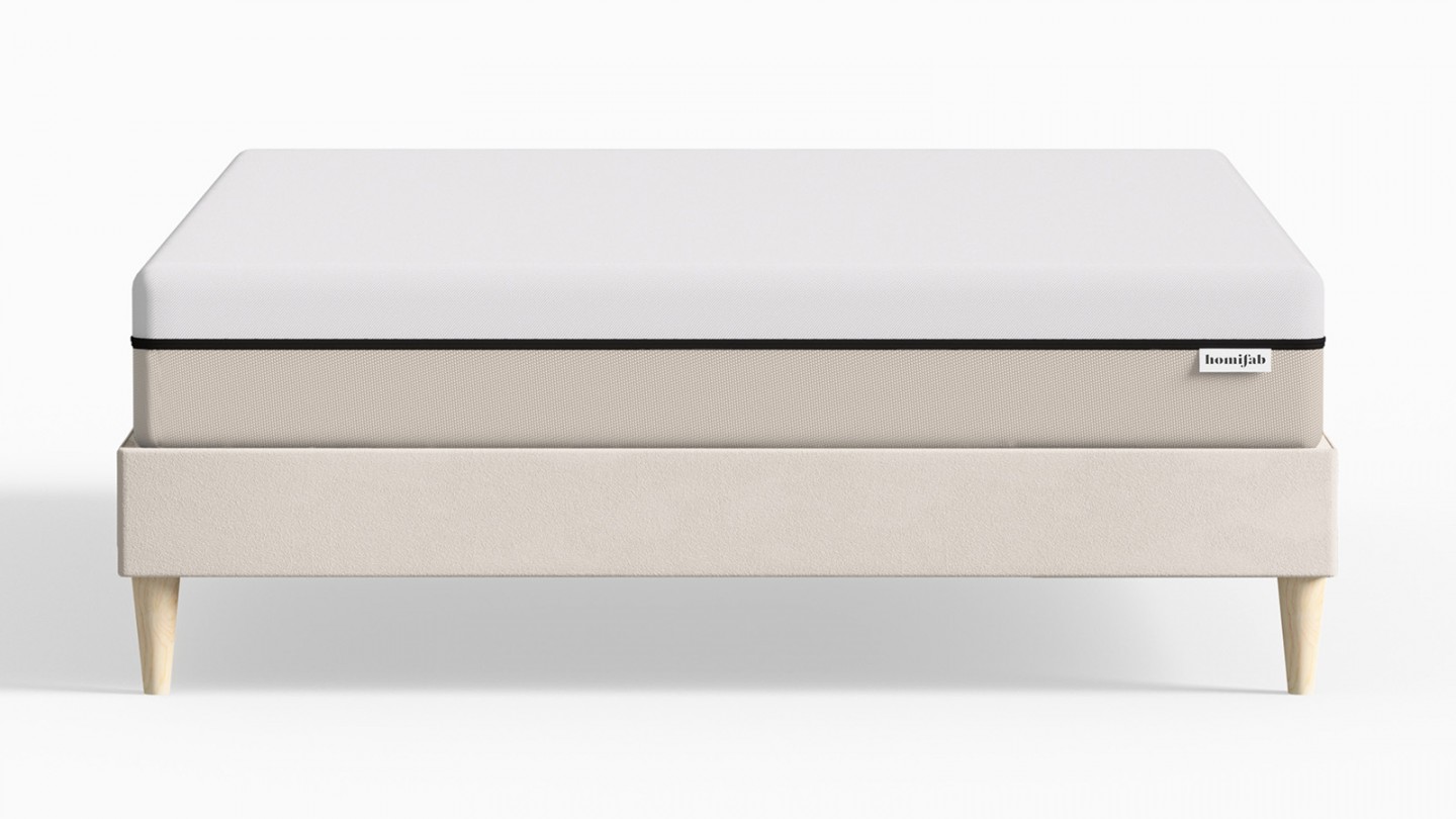 Ensemble lit adulte 160x200 cm en velours beige + Matelas Hybride à ressorts ensachés et mémoire de forme - Spring Elite