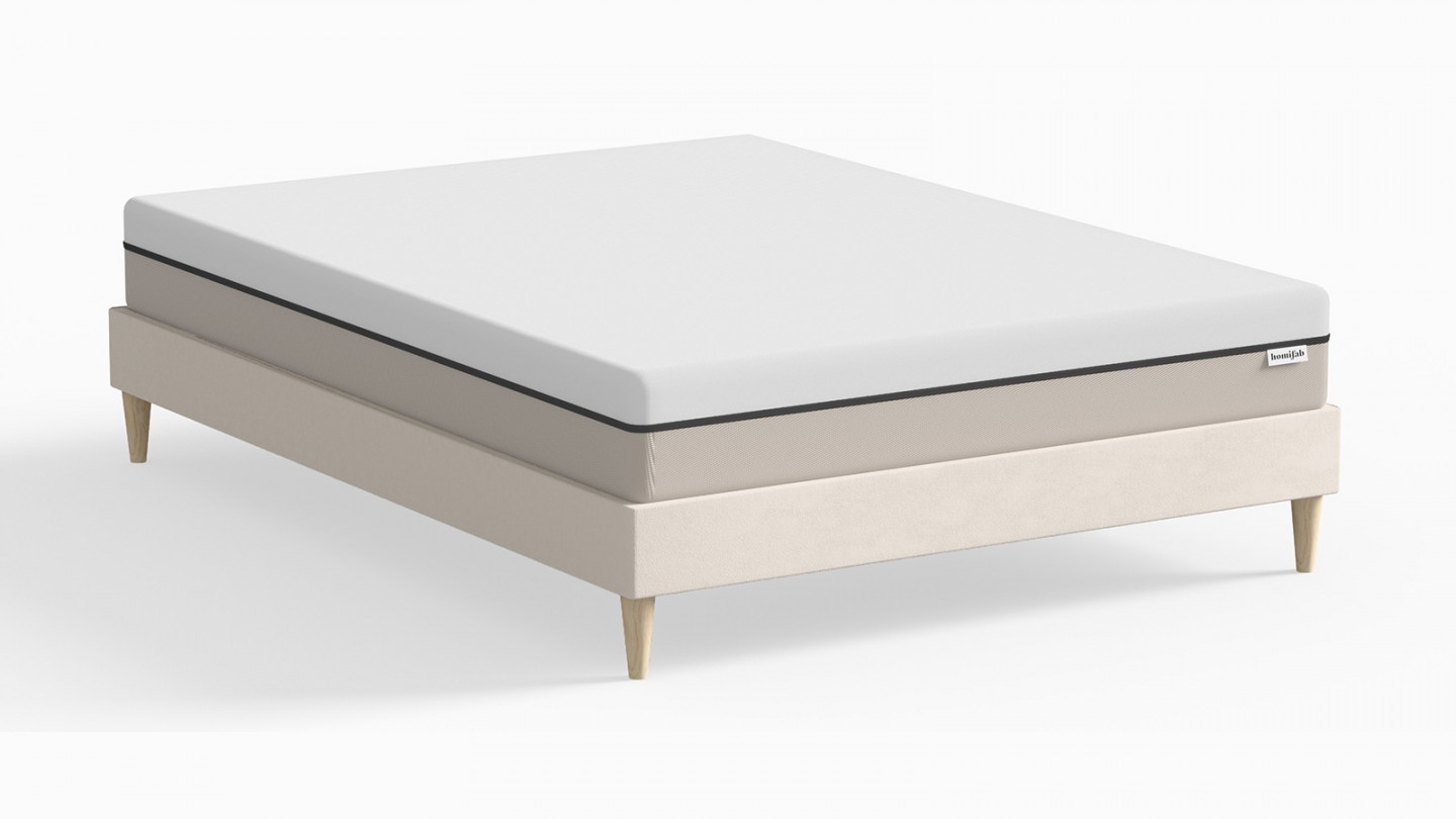 Ensemble lit adulte 160x200 cm en velours beige + Matelas Hybride à ressorts ensachés et mémoire de forme - Spring Elite