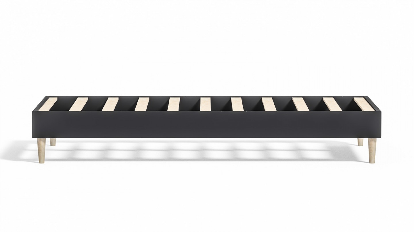 Ensemble lit adulte 90x190 cm en velours gris + Matelas mousse gel à mémoire de forme, double confort - Dual Confort
